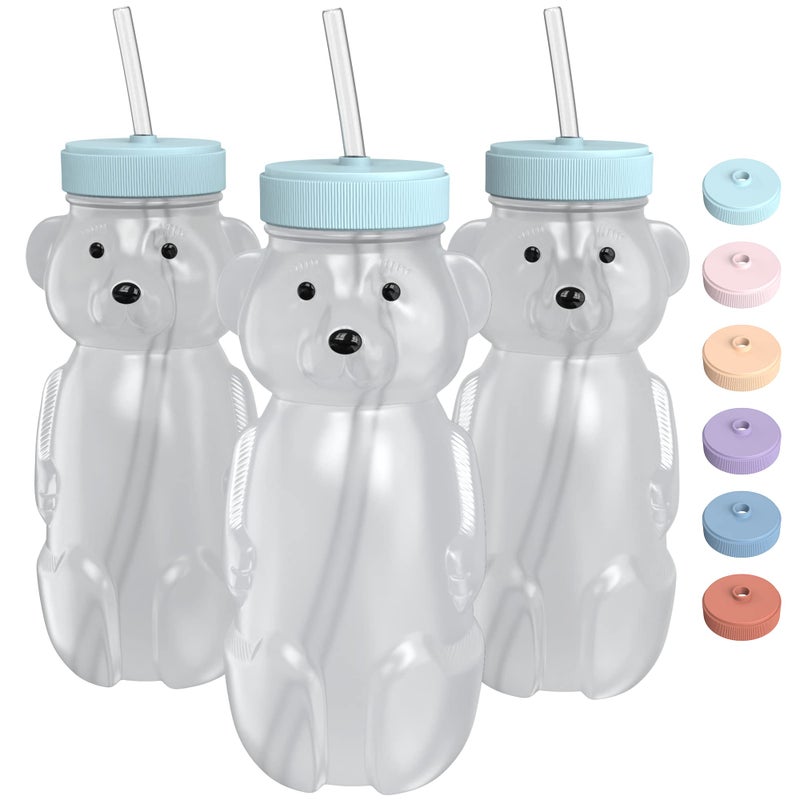 The 730 Project Honey Bear Straw Cup for Babies  8-oz Honey Bear Cup with Lid  3-Pack Therapy Learning Honeybear Straw Cup  Baby Honey Bear Bottle Set  Blizzard AQUA - Image 1